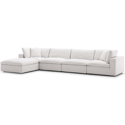 Commix Down Filled Overstuffed 5 Piece Sectional Sofa Set, Fabric, Beige 15736