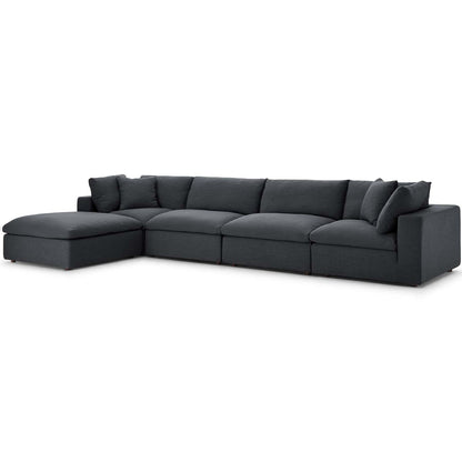 Commix Down Filled Overstuffed 5 Piece Sectional Sofa Set, Fabric, Grey Gray 15737