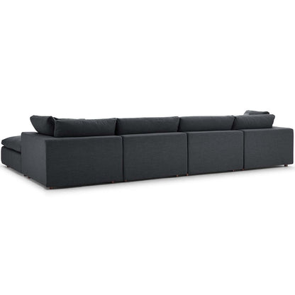 Commix Down Filled Overstuffed 5 Piece Sectional Sofa Set, Fabric, Grey Gray 15737