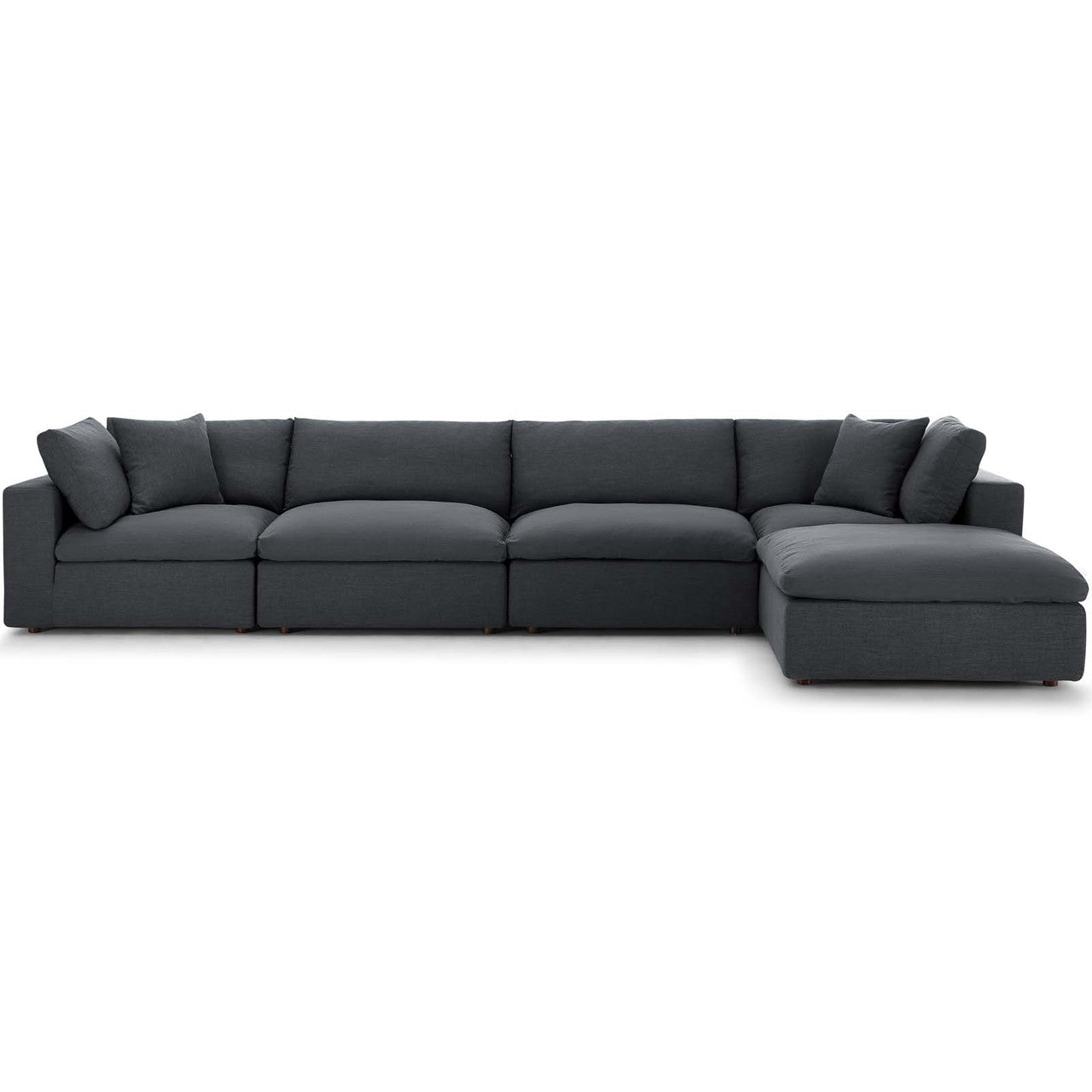 Commix Down Filled Overstuffed 5 Piece Sectional Sofa Set, Fabric, Grey Gray 15737