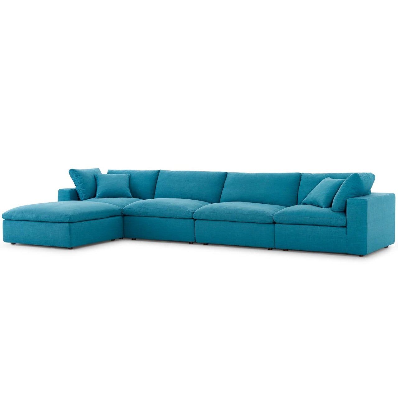 Commix Down Filled Overstuffed 5 Piece Sectional Sofa Set, Fabric, Aqua Blue 15738