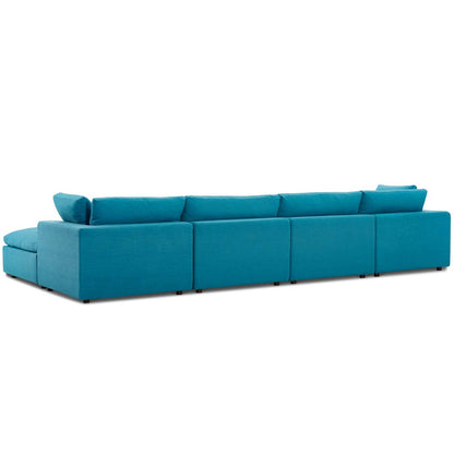 Commix Down Filled Overstuffed 5 Piece Sectional Sofa Set, Fabric, Aqua Blue 15738