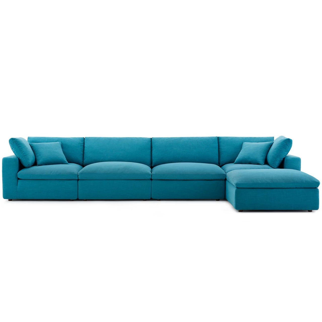 Commix Down Filled Overstuffed 5 Piece Sectional Sofa Set, Fabric, Aqua Blue 15738