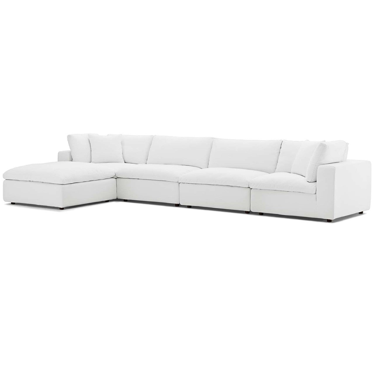 Commix Down Filled Overstuffed 5 Piece Sectional Sofa Set, Fabric, White 15739