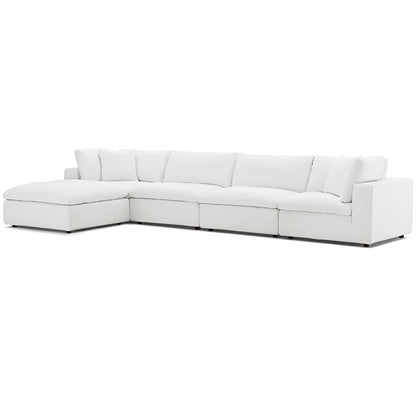 Commix Down Filled Overstuffed 5 Piece Sectional Sofa Set, Fabric, White 15739