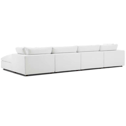 Commix Down Filled Overstuffed 5 Piece Sectional Sofa Set, Fabric, White 15739
