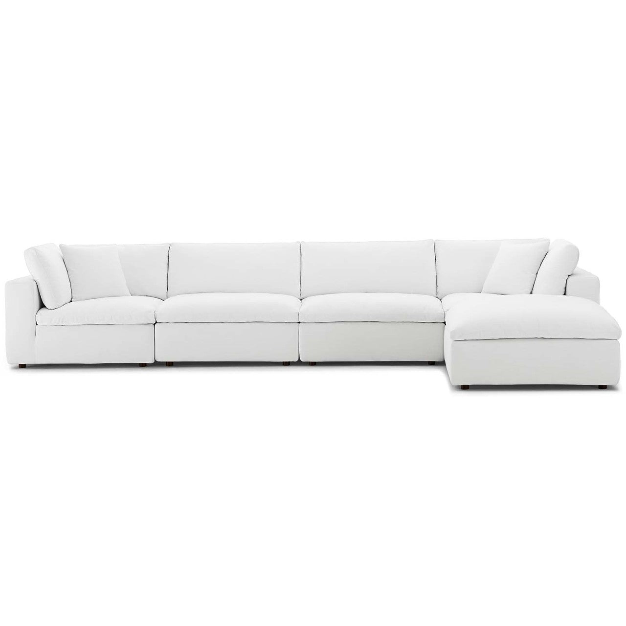 Commix Down Filled Overstuffed 5 Piece Sectional Sofa Set, Fabric, White 15739