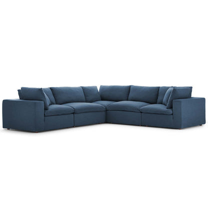 Commix Down Filled Overstuffed 5 Piece Sectional Sofa Set, Fabric, Navy Blue 15740