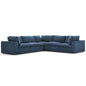 Commix Down Filled Overstuffed 5 Piece Sectional Sofa Set, Fabric, Navy Blue 15740