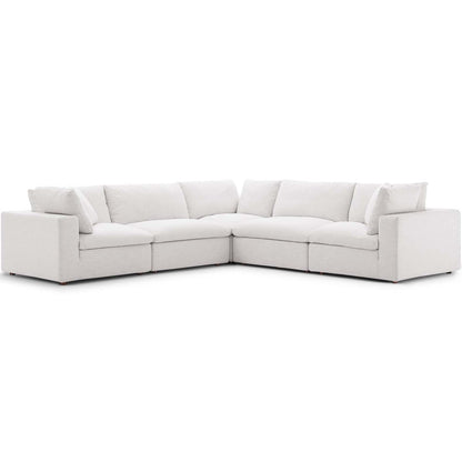 Commix Down Filled Overstuffed 5 Piece Sectional Sofa Set, Fabric, Beige 15741
