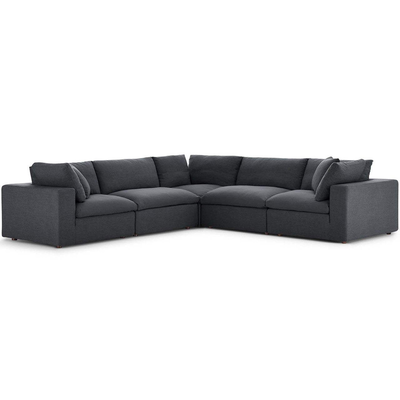 Commix Down Filled Overstuffed 5 Piece Sectional Sofa Set, Fabric, Grey Gray 15742