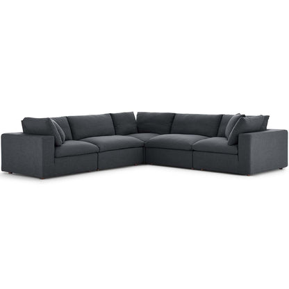 Commix Down Filled Overstuffed 5 Piece Sectional Sofa Set, Fabric, Grey Gray 15742
