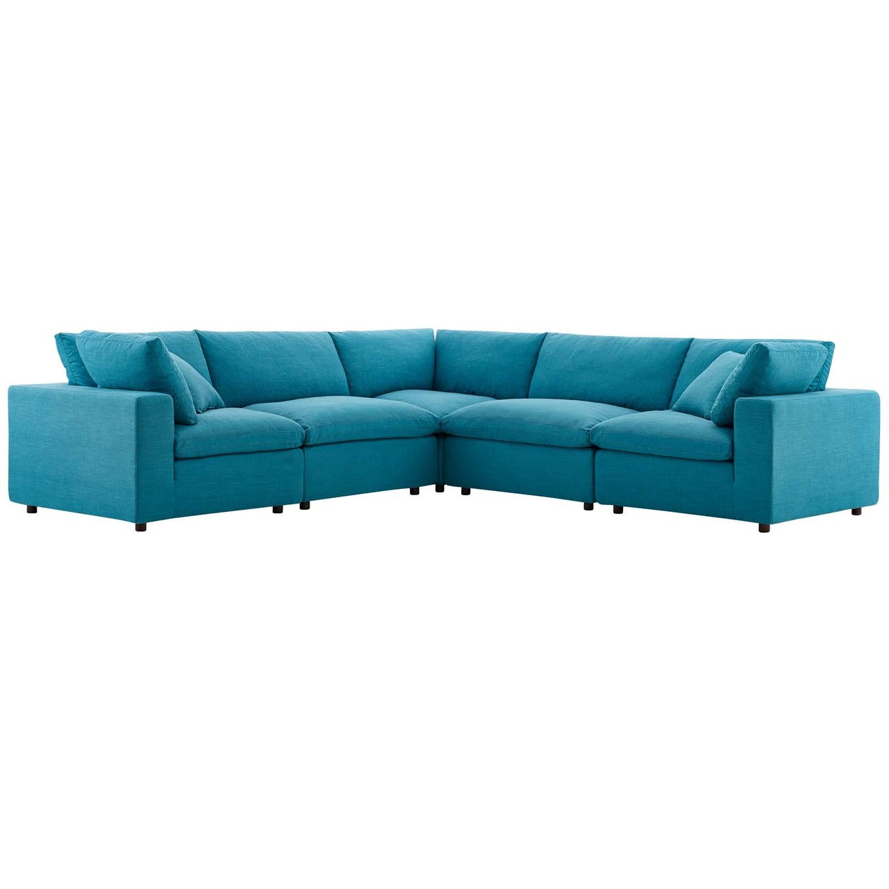 Commix Down Filled Overstuffed 5 Piece Sectional Sofa Set, Fabric, Aqua Blue 15743