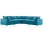 Commix Down Filled Overstuffed 5 Piece Sectional Sofa Set, Fabric, Aqua Blue 15743