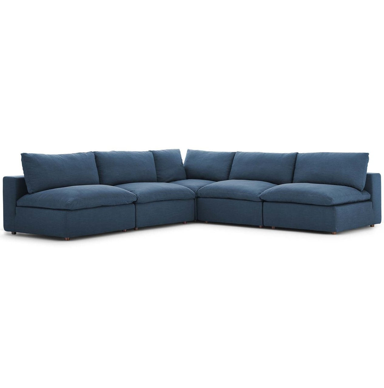 Commix Down Filled Overstuffed 5 Piece Sectional Sofa Set, Fabric, Navy Blue 15745