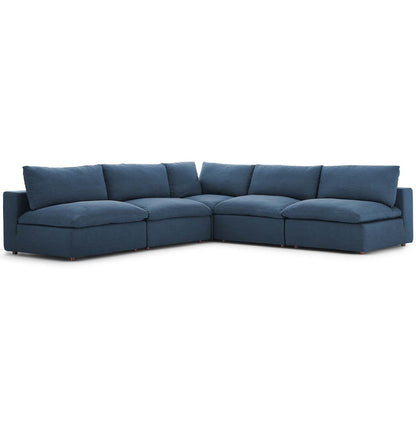 Commix Down Filled Overstuffed 5 Piece Sectional Sofa Set, Fabric, Navy Blue 15745