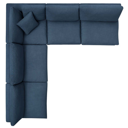 Commix Down Filled Overstuffed 5 Piece Sectional Sofa Set, Fabric, Navy Blue 15745