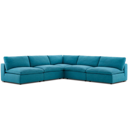 Commix Down Filled Overstuffed 5 Piece Sectional Sofa Set, Fabric, Aqua Blue 15748
