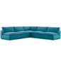 Commix Down Filled Overstuffed 5 Piece Sectional Sofa Set, Fabric, Aqua Blue 15748