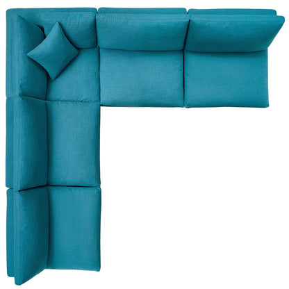 Commix Down Filled Overstuffed 5 Piece Sectional Sofa Set, Fabric, Aqua Blue 15748