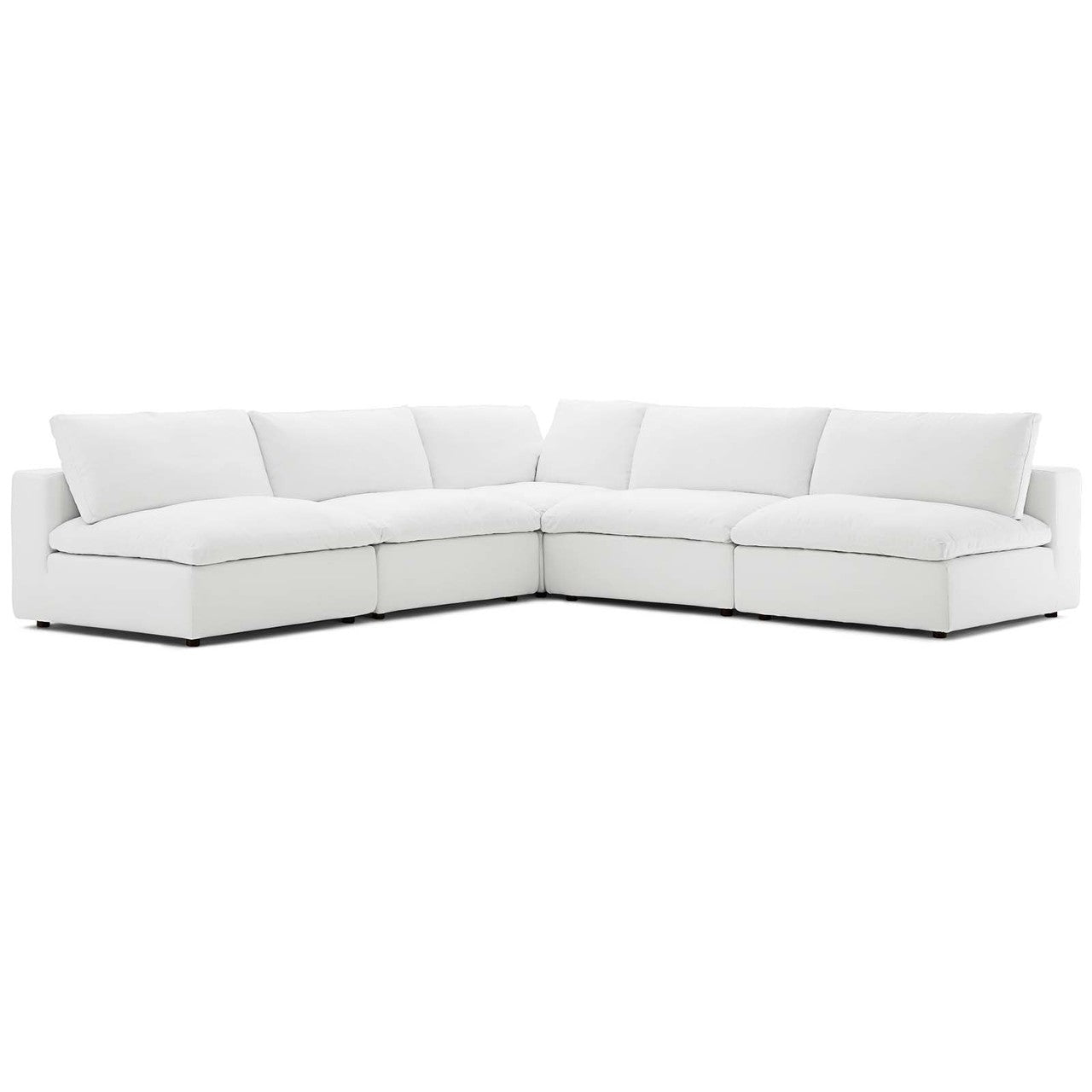 Commix Down Filled Overstuffed 5 Piece Sectional Sofa Set, Fabric, White 15749