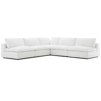 Commix Down Filled Overstuffed 5 Piece Sectional Sofa Set, Fabric, White 15749