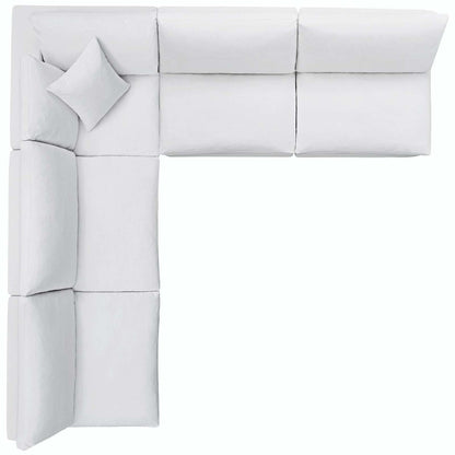 Commix Down Filled Overstuffed 5 Piece Sectional Sofa Set, Fabric, White 15749