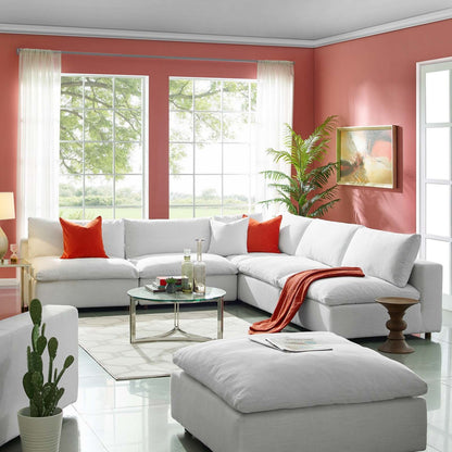 Commix Down Filled Overstuffed 5 Piece Sectional Sofa Set, Fabric, White 15749