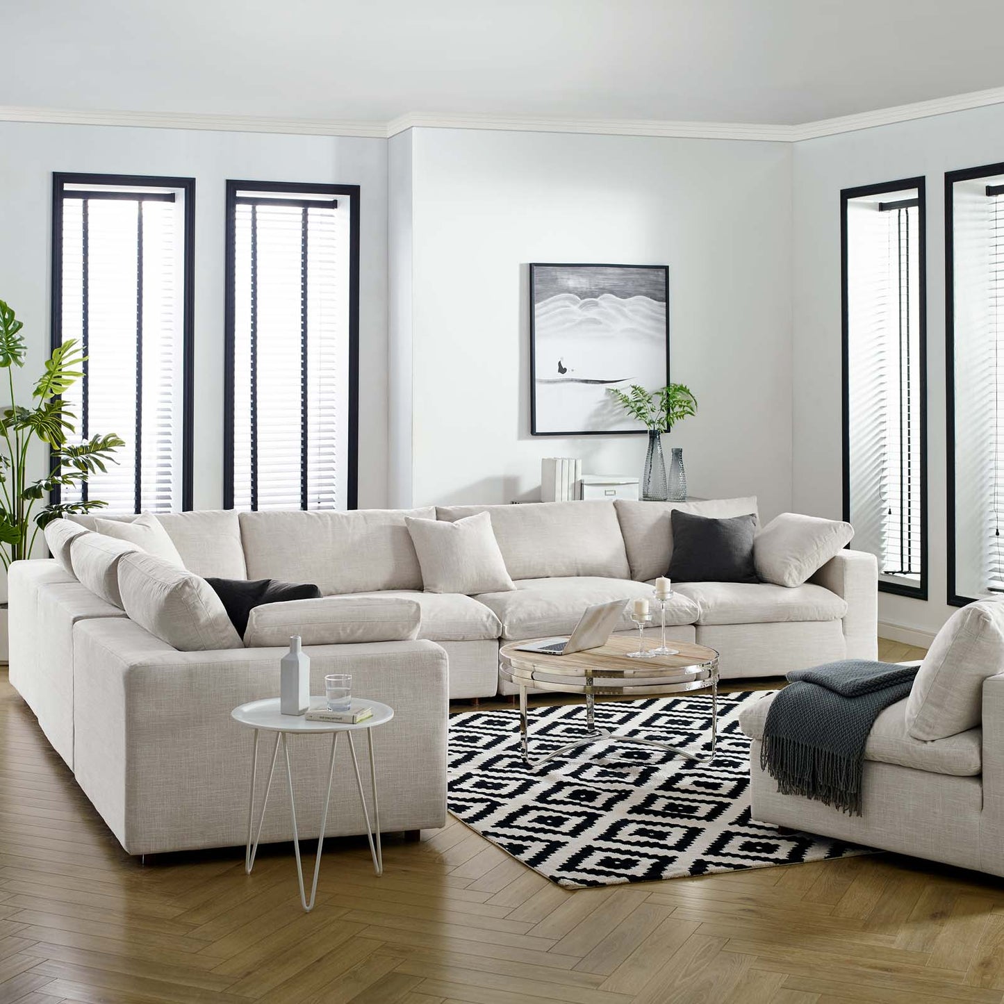 Commix Down Filled Overstuffed 6 Piece Sectional Sofa Set, Fabric, Beige, 17311