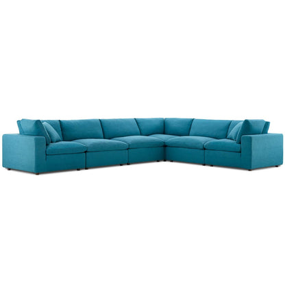 Commix Down Filled Overstuffed 6 Piece Sectional Sofa Set, Fabric, Aqua Blue 15752