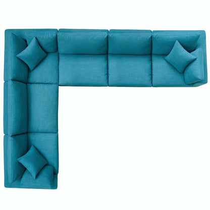 Commix Down Filled Overstuffed 6 Piece Sectional Sofa Set, Fabric, Aqua Blue 15752