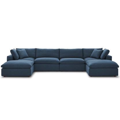 Commix Down Filled Overstuffed 6 Piece Sectional Sofa Set, Fabric, Navy Blue 15754