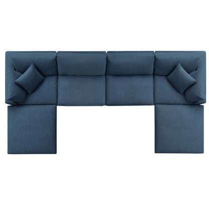 Commix Down Filled Overstuffed 6 Piece Sectional Sofa Set, Fabric, Navy Blue 15754