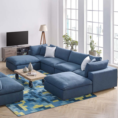 Commix Down Filled Overstuffed 6 Piece Sectional Sofa Set, Fabric, Navy Blue 15754