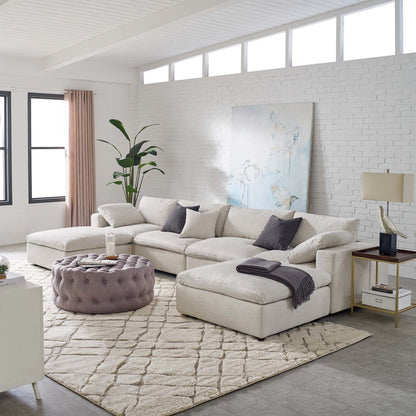 Commix Down Filled Overstuffed 6 Piece Sectional Sofa Set, Fabric, Beige 15755