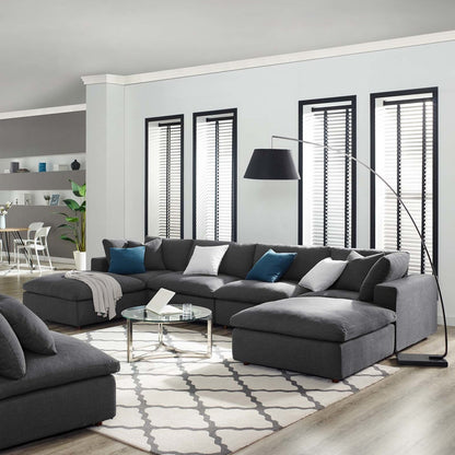 Commix Down Filled Overstuffed 6 Piece Sectional Sofa Set, Fabric, Grey Gray 15756