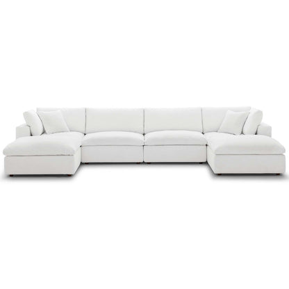 Commix Down Filled Overstuffed 6 Piece Sectional Sofa Set, Fabric, White 15757