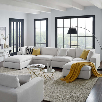 Commix Down Filled Overstuffed 6 Piece Sectional Sofa Set, Fabric, White 15757