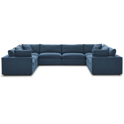 Commix Down Filled Overstuffed 8 Piece Sectional Sofa Set, Fabric, Navy Blue, 17313