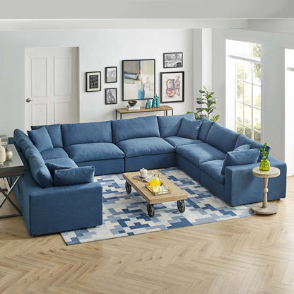 Commix Down Filled Overstuffed 8 Piece Sectional Sofa Set, Fabric, Navy Blue, 17313