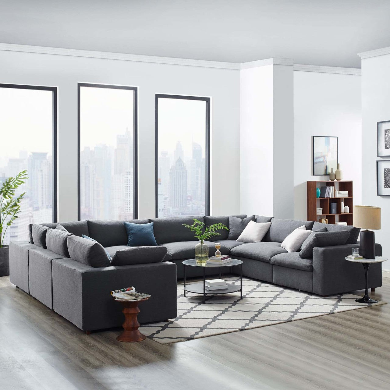 Commix Down Filled Overstuffed 8 Piece Sectional Sofa Set, Fabric, Grey Gray 15759