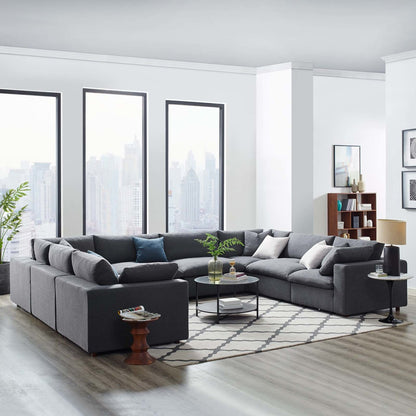 Commix Down Filled Overstuffed 8 Piece Sectional Sofa Set, Fabric, Grey Gray 15759