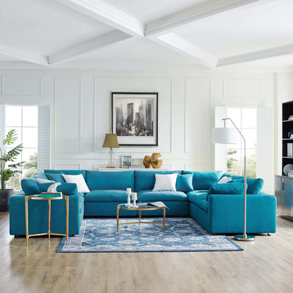 Commix Down Filled Overstuffed 8 Piece Sectional Sofa Set, Fabric, Aqua Blue 15760