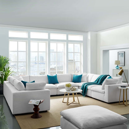 Commix Down Filled Overstuffed 8 Piece Sectional Sofa Set, Fabric, White 15761