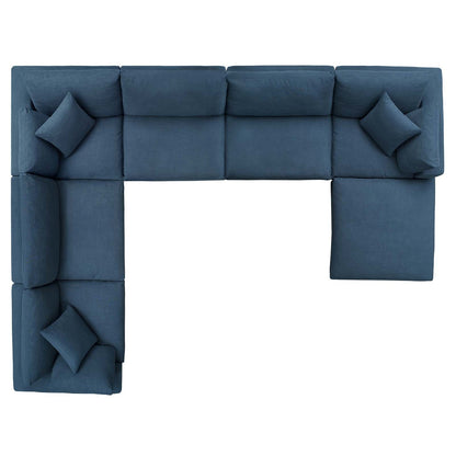 Commix Down Filled Overstuffed 7 Piece Sectional Sofa Set, Fabric, Navy Blue 15762