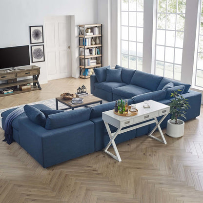 Commix Down Filled Overstuffed 7 Piece Sectional Sofa Set, Fabric, Navy Blue 15762