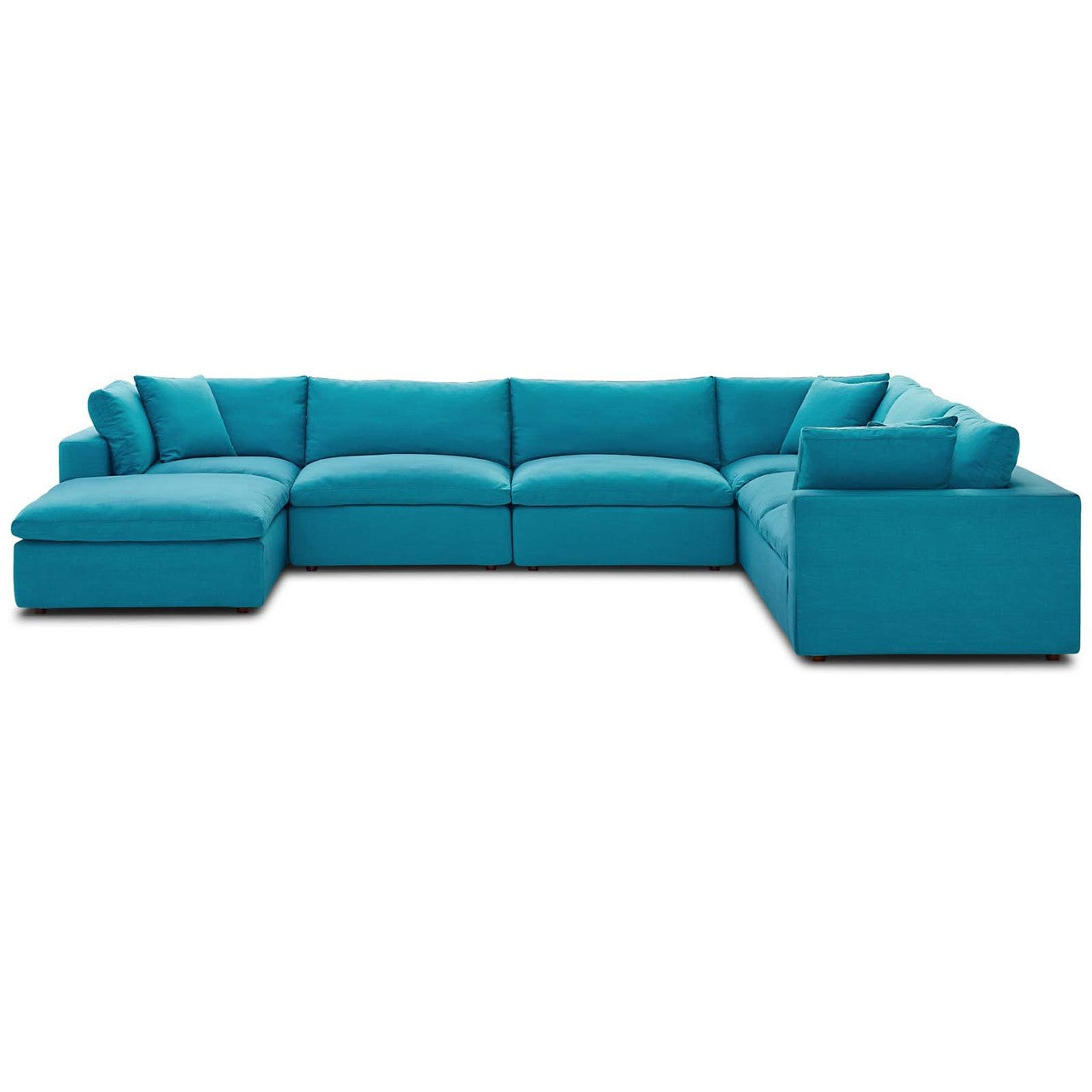 Commix Down Filled Overstuffed 7 Piece Sectional Sofa Set, Fabric, Aqua Blue 15764