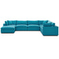 Commix Down Filled Overstuffed 7 Piece Sectional Sofa Set, Fabric, Aqua Blue 15764