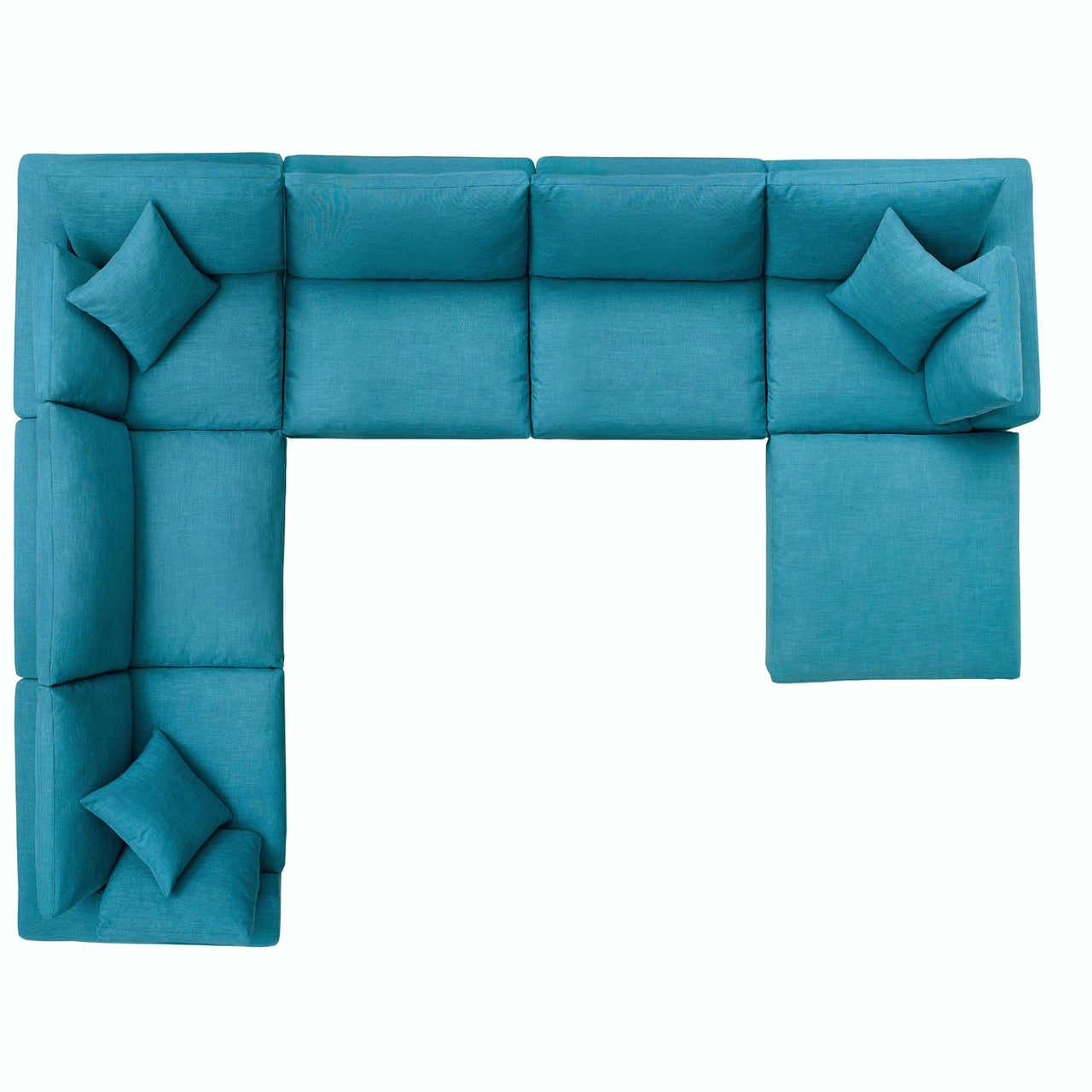 Commix Down Filled Overstuffed 7 Piece Sectional Sofa Set, Fabric, Aqua Blue 15764
