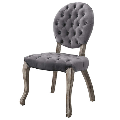 Exhibit French Vintage Dining Performance Velvet Side Chair, Velvet Fabric Wood, Grey Gray 15390